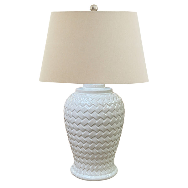 Lampe de table en céramique tressée avec abat-jour en lin