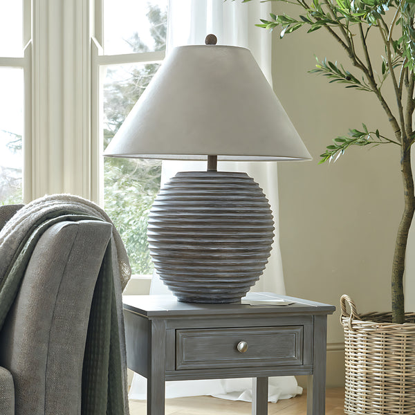 Lampe de table Saturne avec abat-jour en lin