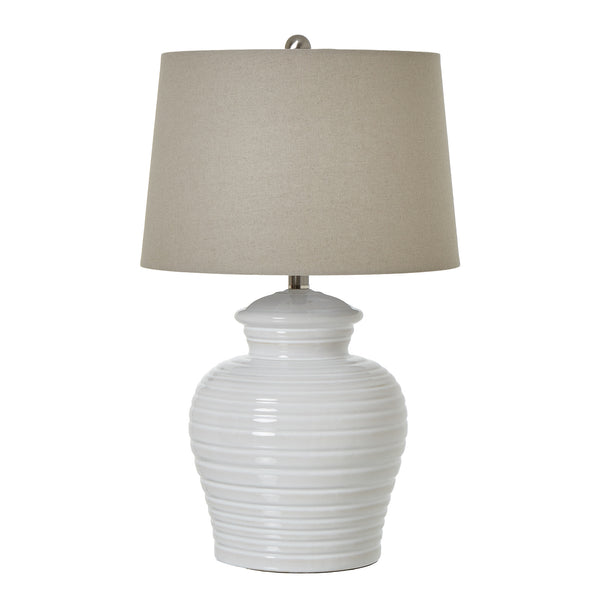 Lampe en céramique blanche avec abat-jour en lin