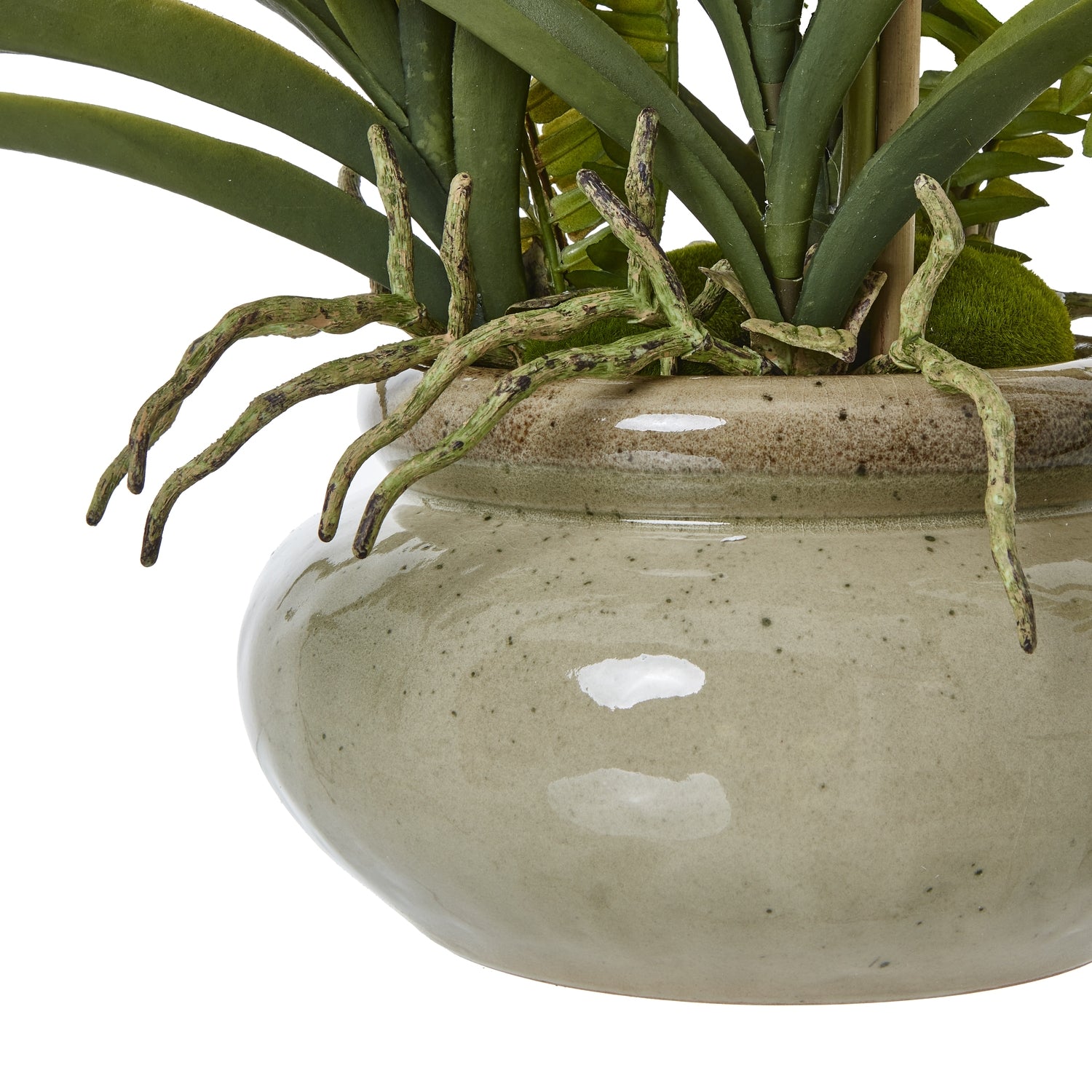 Faux White Vanda Orchid Plant In Ceramic Pot