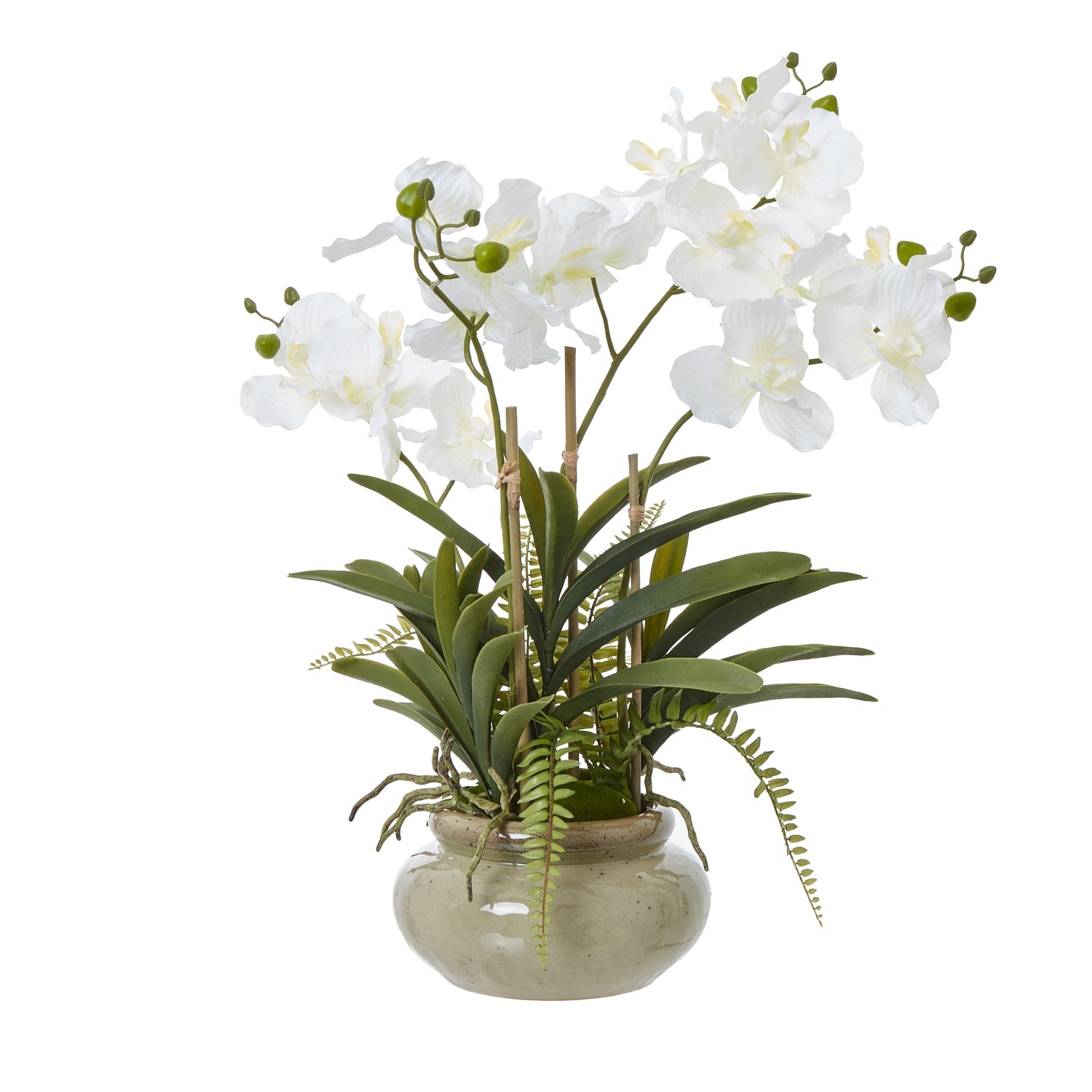 Faux White Vanda Orchid Plant In Ceramic Pot