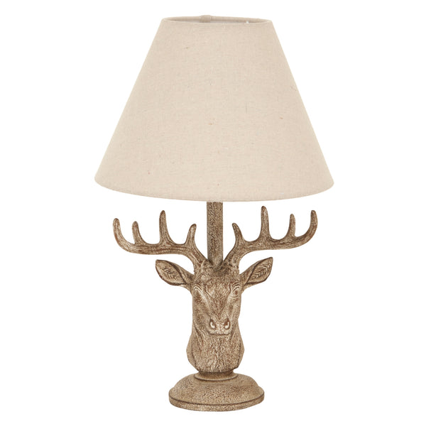 Lampe de table en forme de tête de cerf délavée avec abat-jour en lin