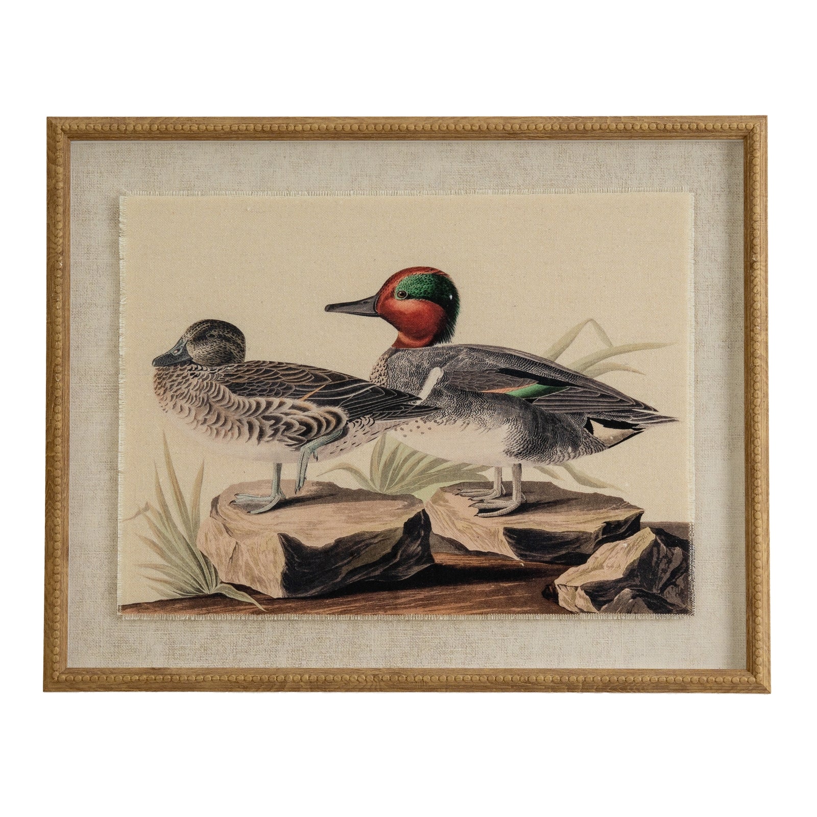 Teals Linen Wall Art Print in Beaded Wooden Frame