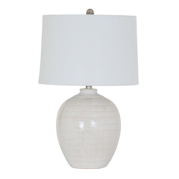Lampe de table en céramique à chevrons avec abat-jour en lin