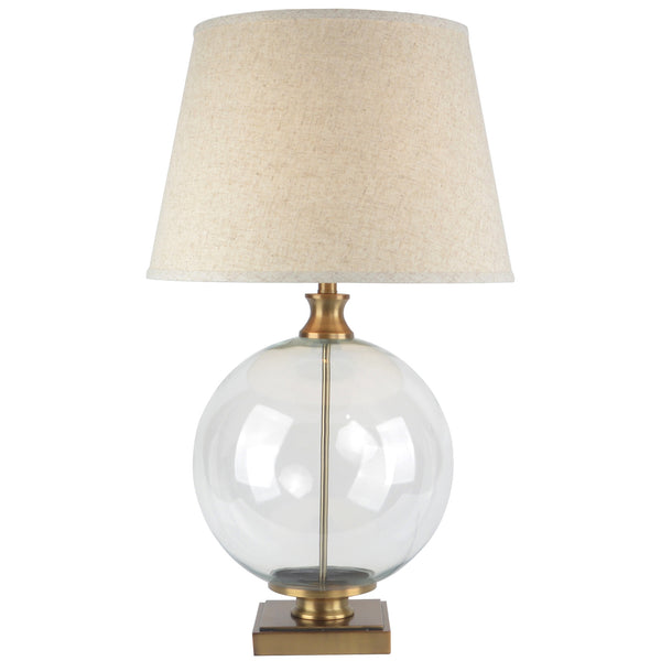 Lampe de table sphérique en verre Lunel avec abat-jour en lin bordé