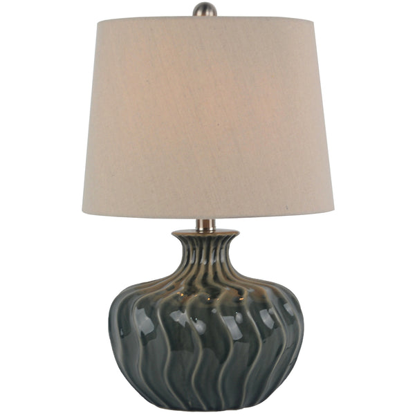 Lampe de table en céramique Veyla avec abat-jour en lin