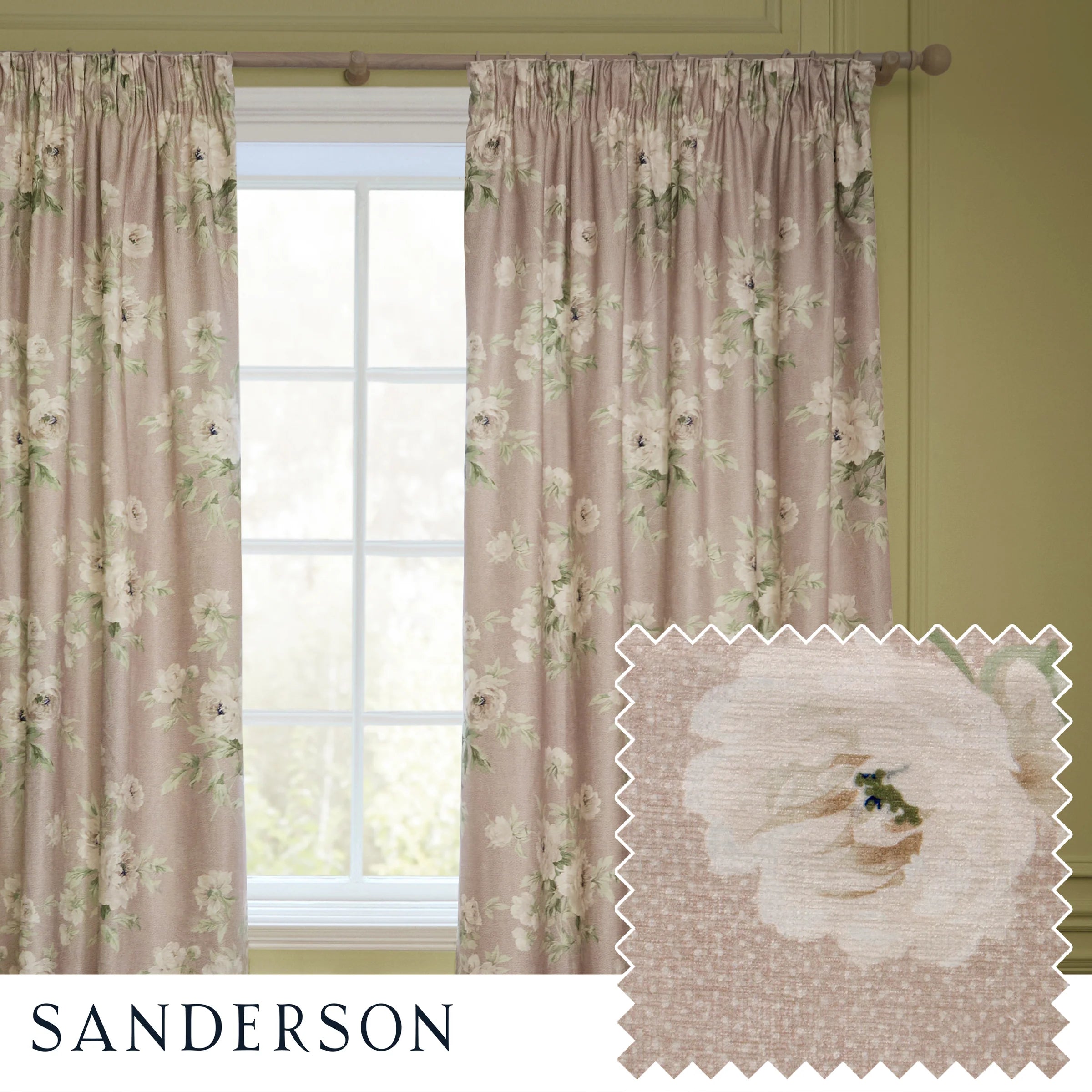 Adele Floral Chenille Pencil Pleat Curtains - Rose