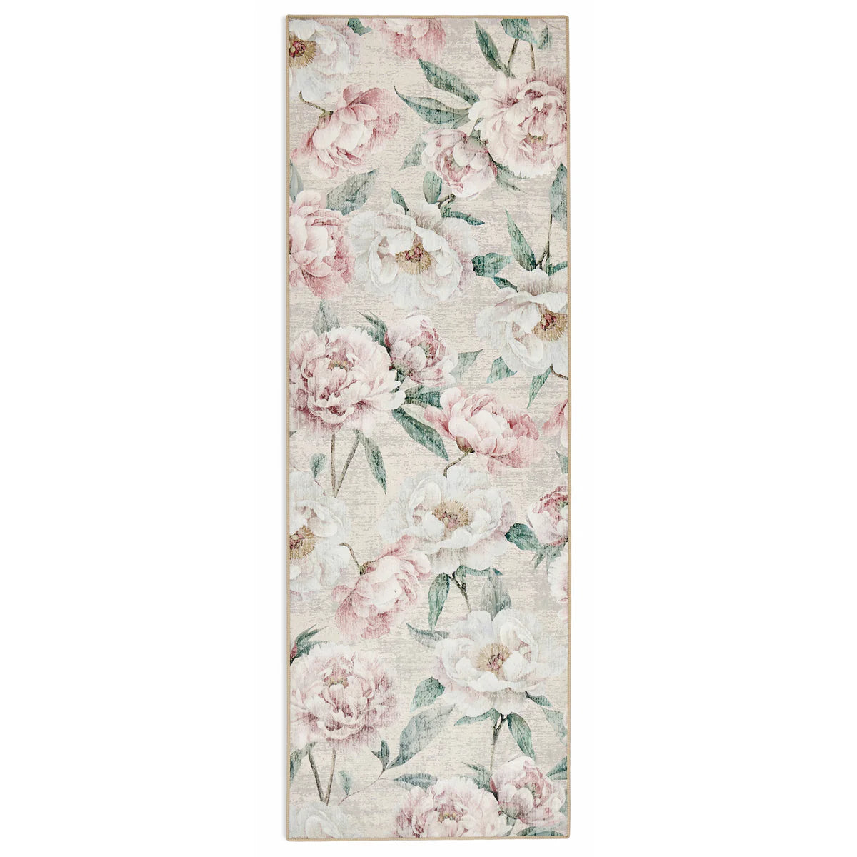 Tapis écologique lavable-Pivoines en fleurs rose huître