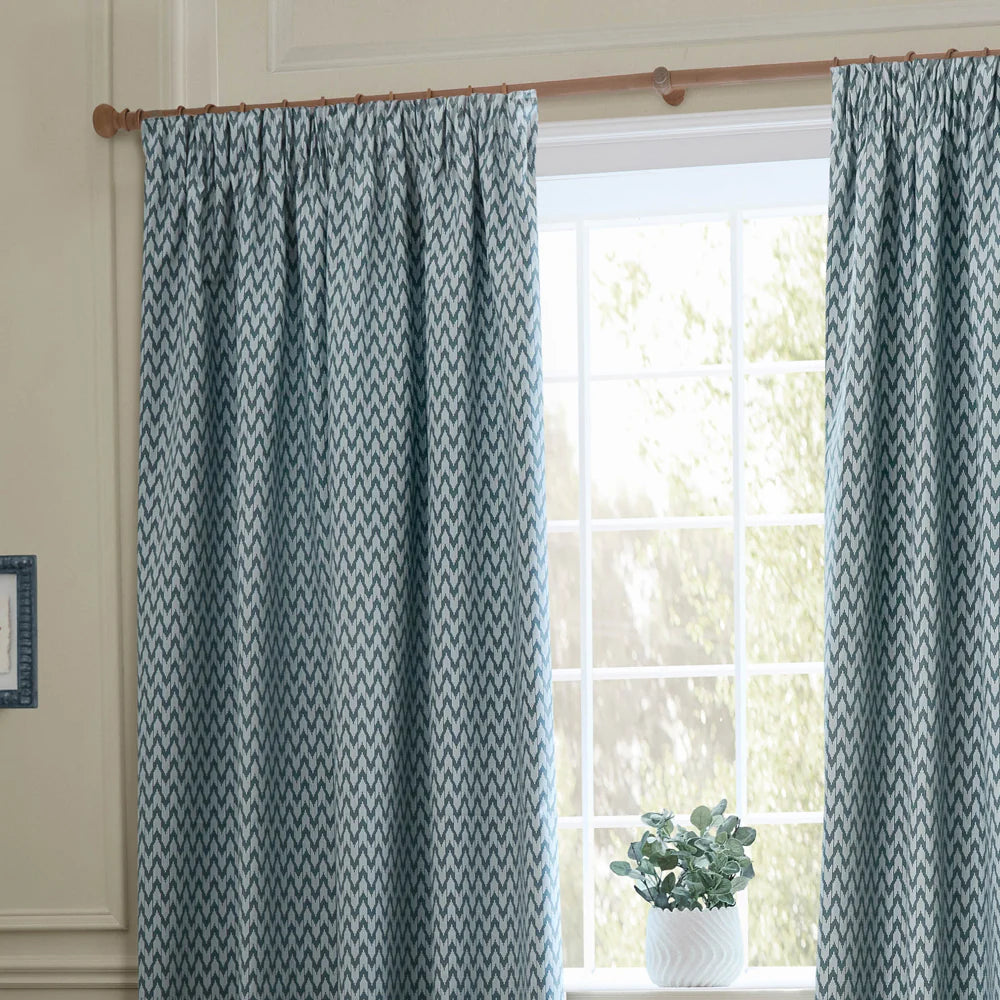 Hutton Jacquard Pencil Pleat Curtains - Blue