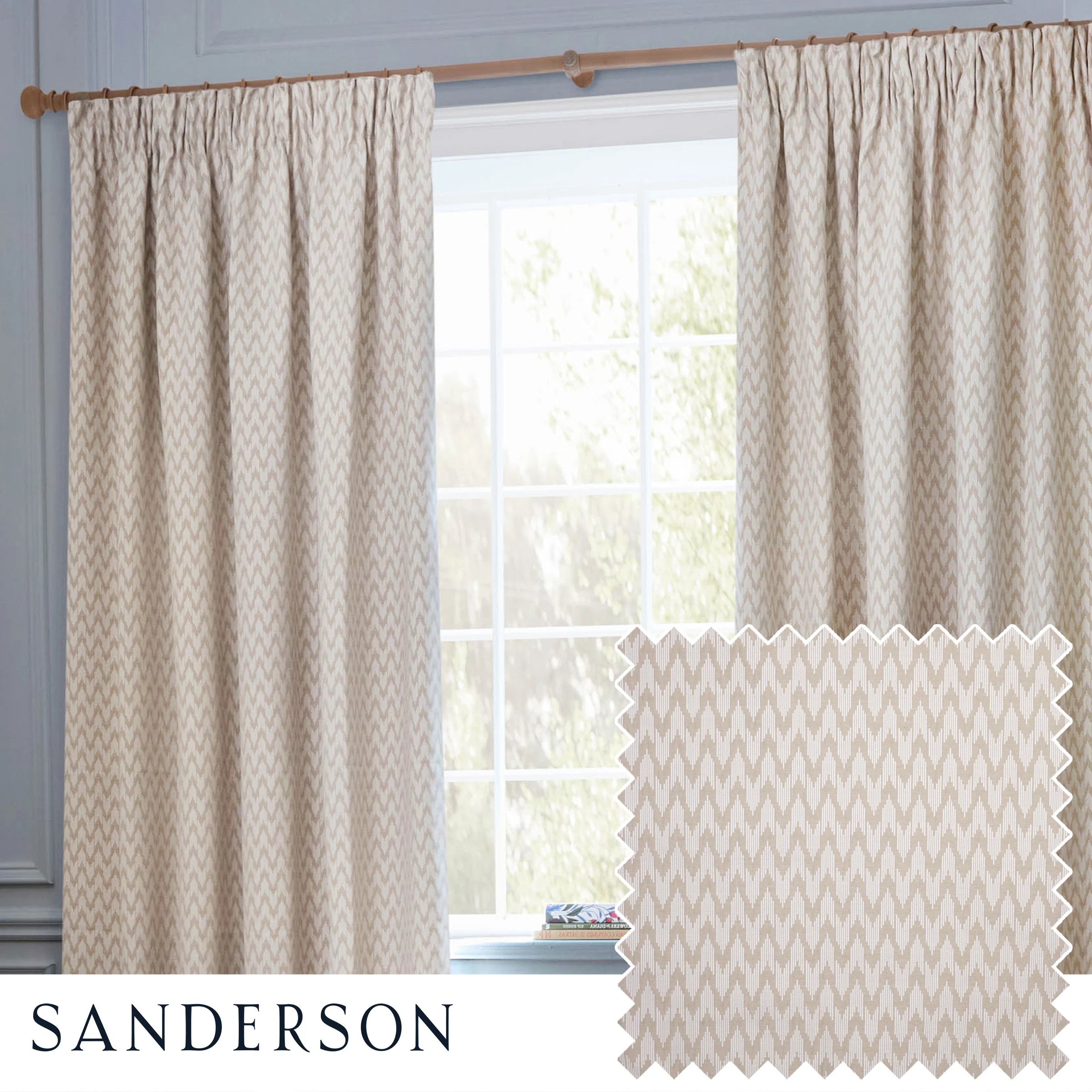 Hutton Jacquard Pencil Pleat Curtains - Linen