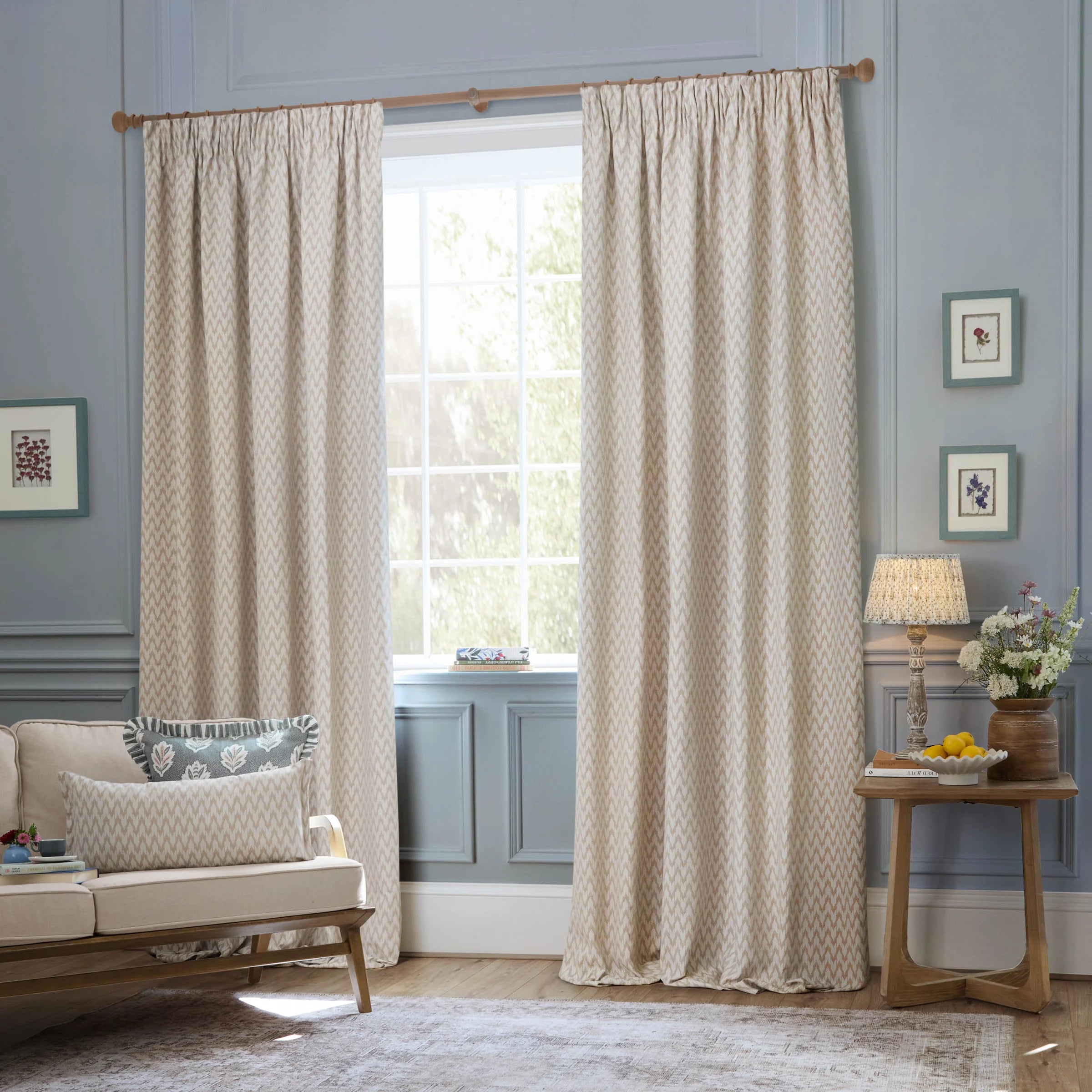 Hutton Jacquard Pencil Pleat Curtains - Linen