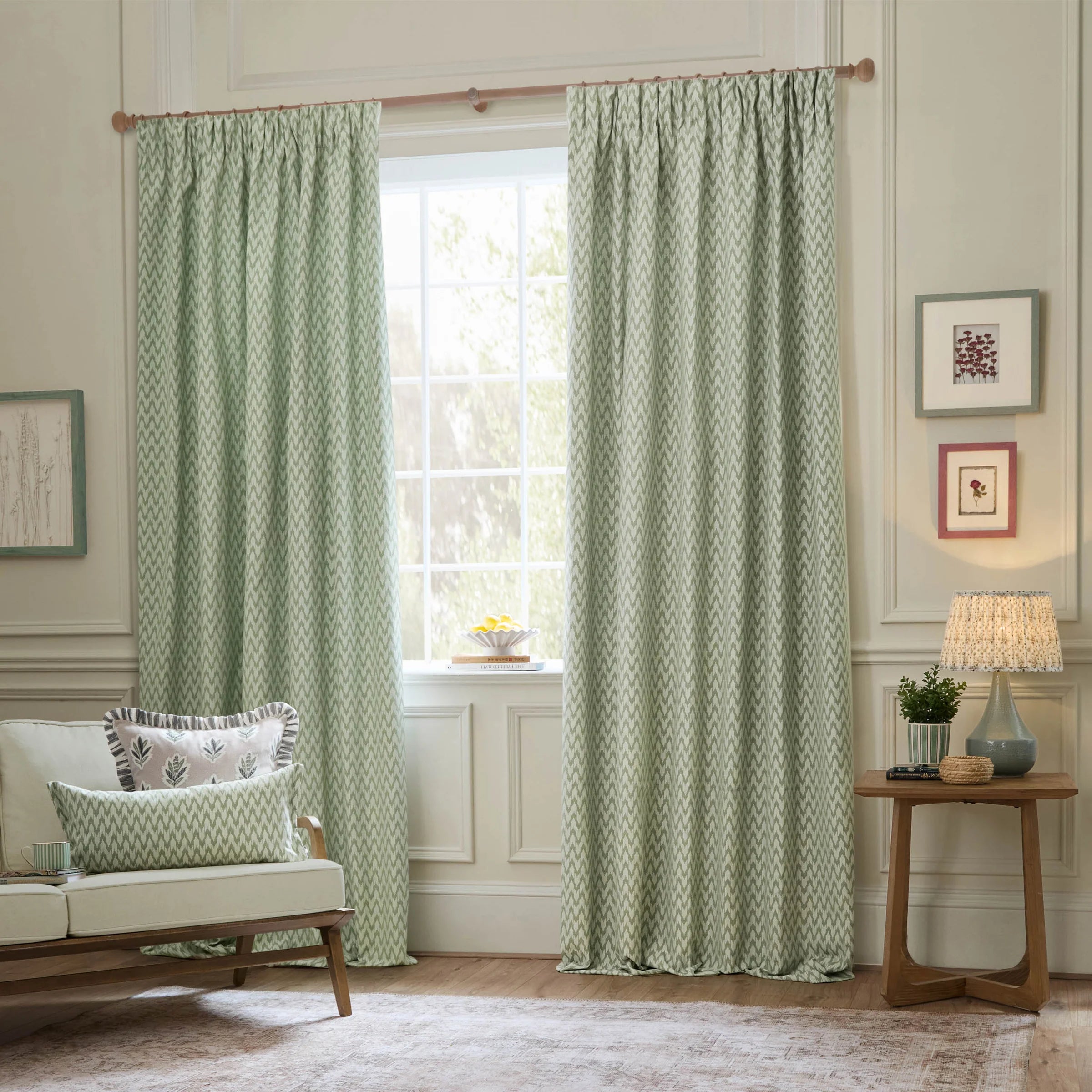 Hutton Jacquard Pencil Pleat Curtains - Sage