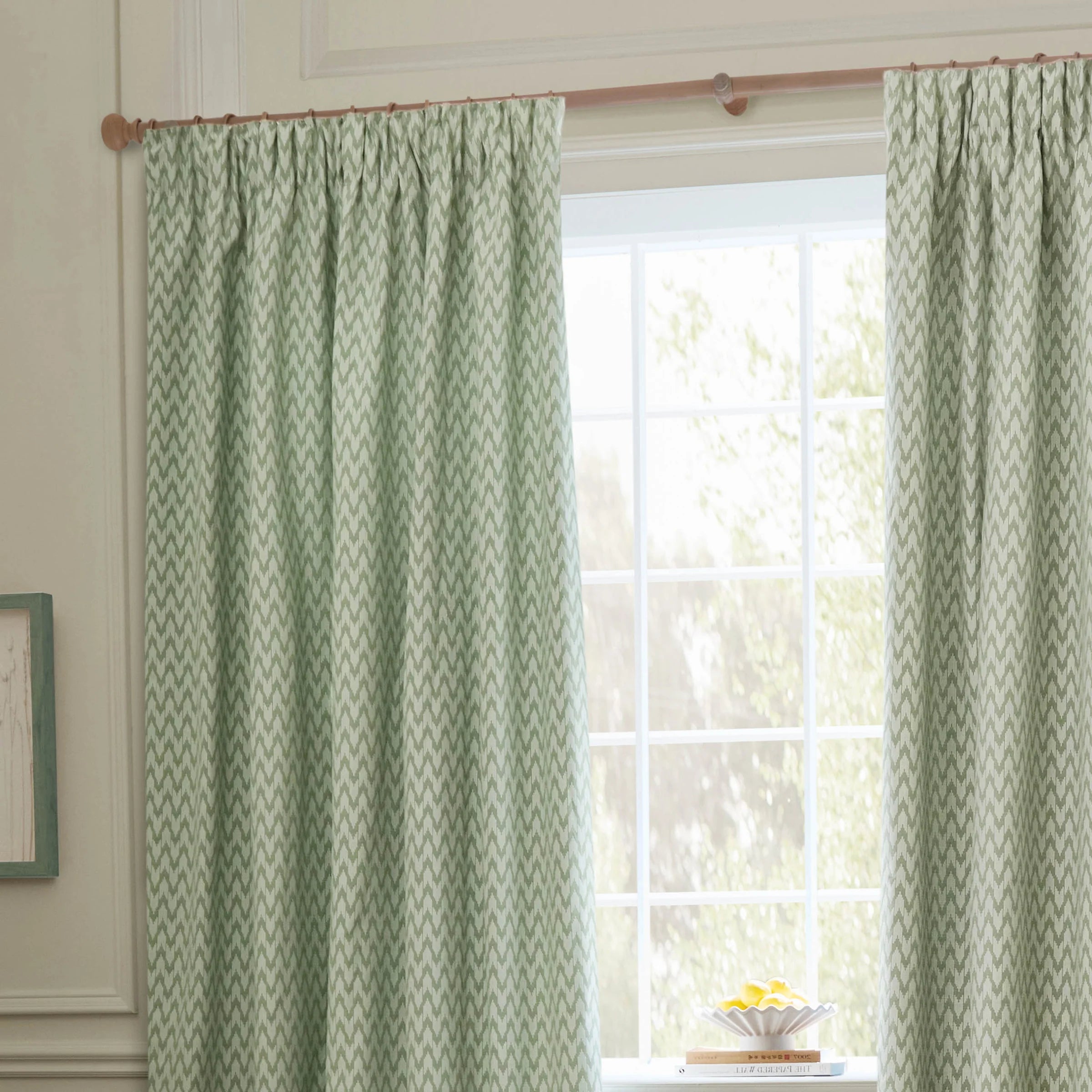 Hutton Jacquard Pencil Pleat Curtains - Sage