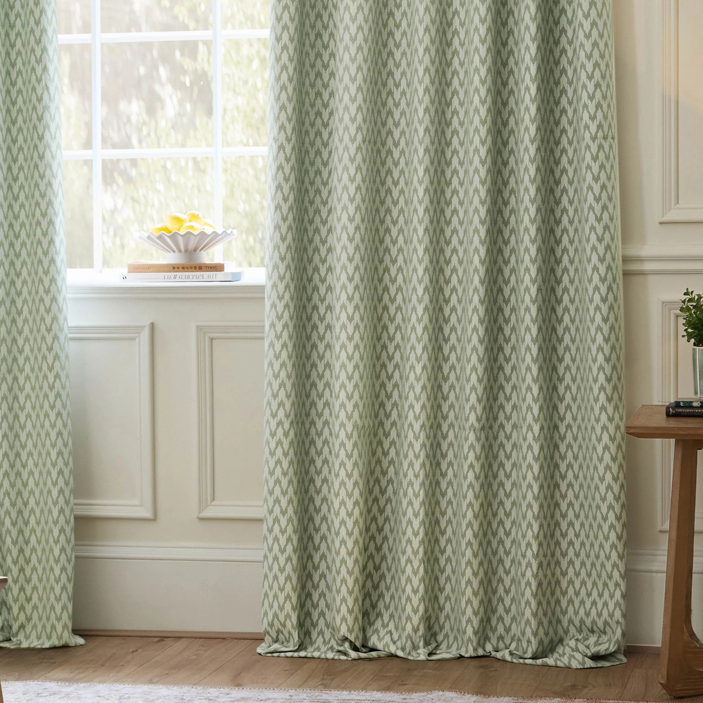 Hutton Jacquard Pencil Pleat Curtains - Sage