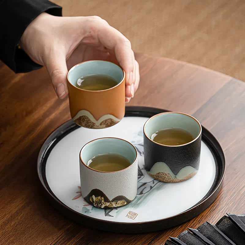 Handgemaakte rustieke 6-delige espressokopjes cadeauset