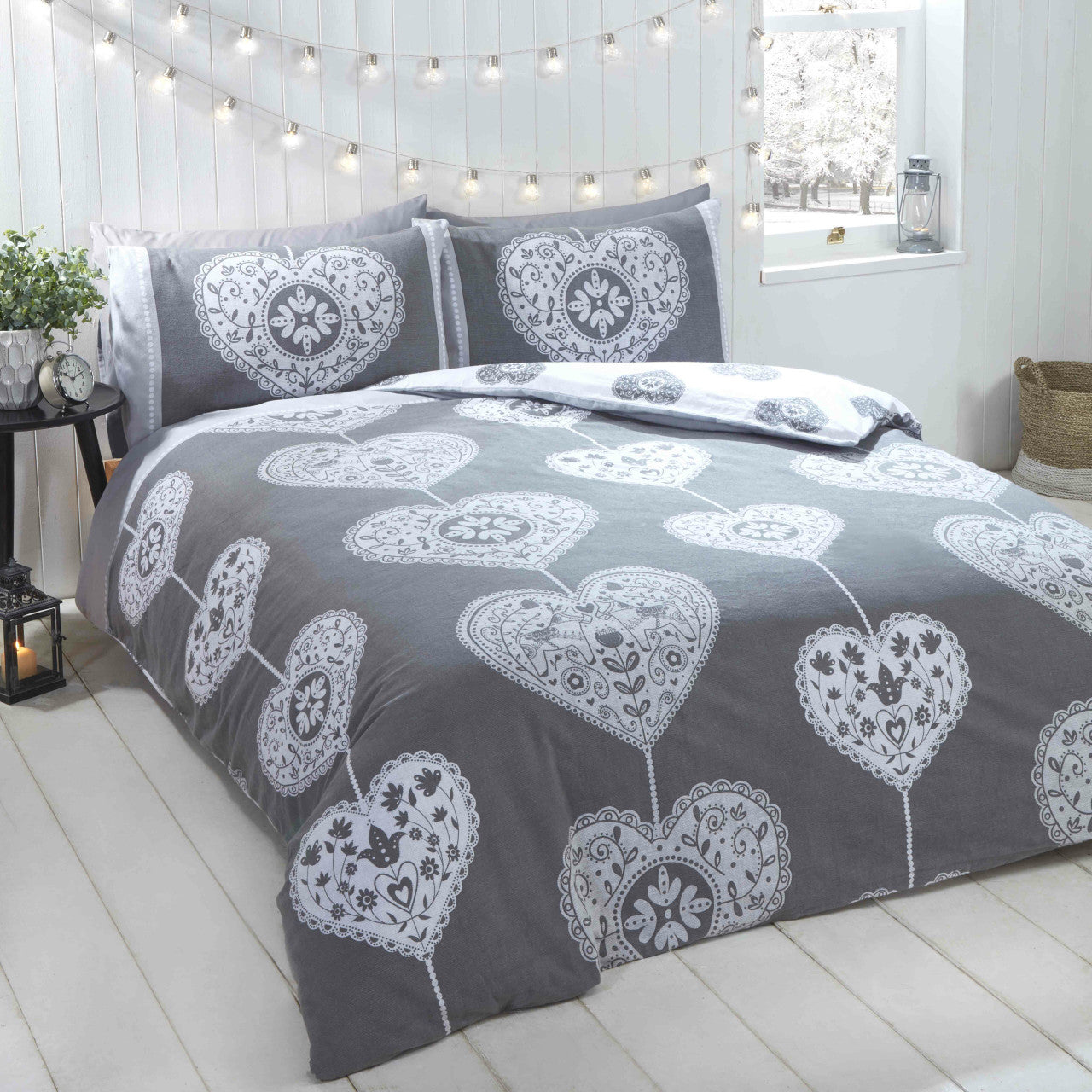 Scandi Heart Brushed Cotton Duvet Set