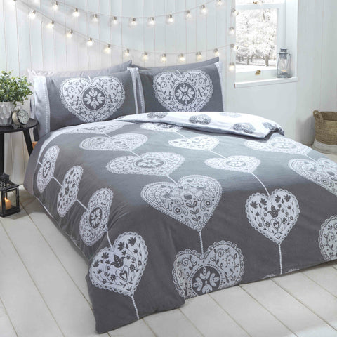 Set copripiumino in cotone spazzolato con motivo a cuore scandinavo