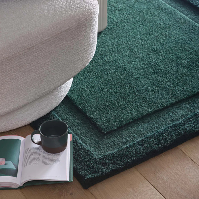 Origins Stacked Border Wool Rug - Dark Green