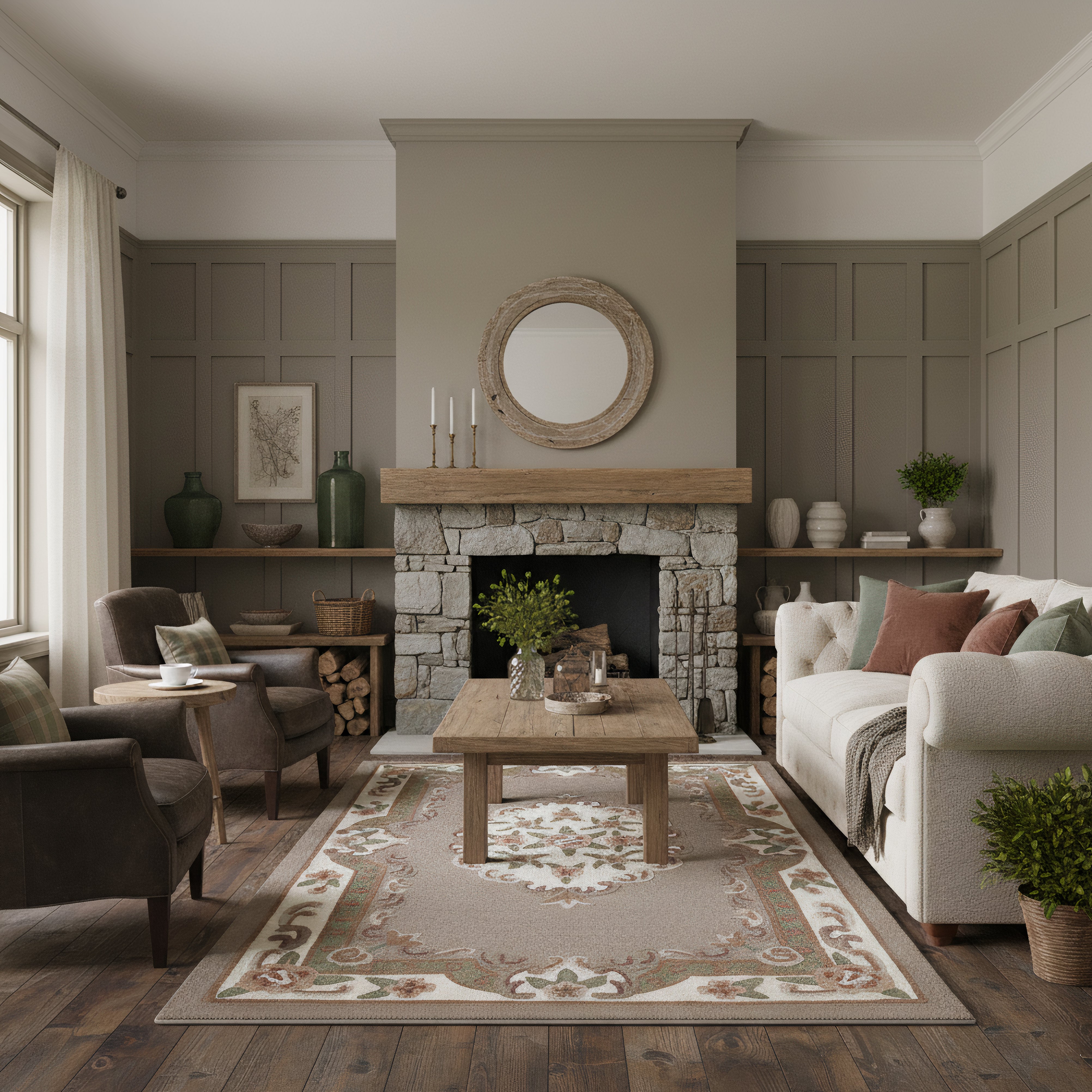 Vintage Motif - Beige Cushioned Wool Rug