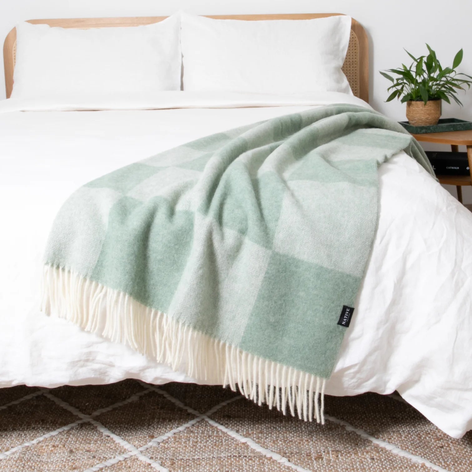 Coperta di lana fine a scacchiera verde