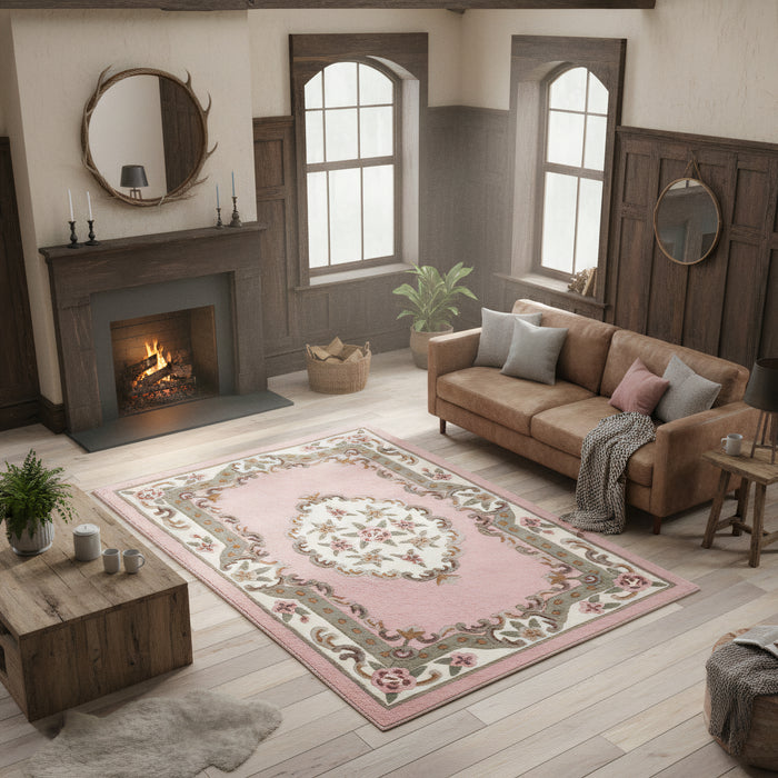 Vintage Motif - Pink Cushioned Wool Rug