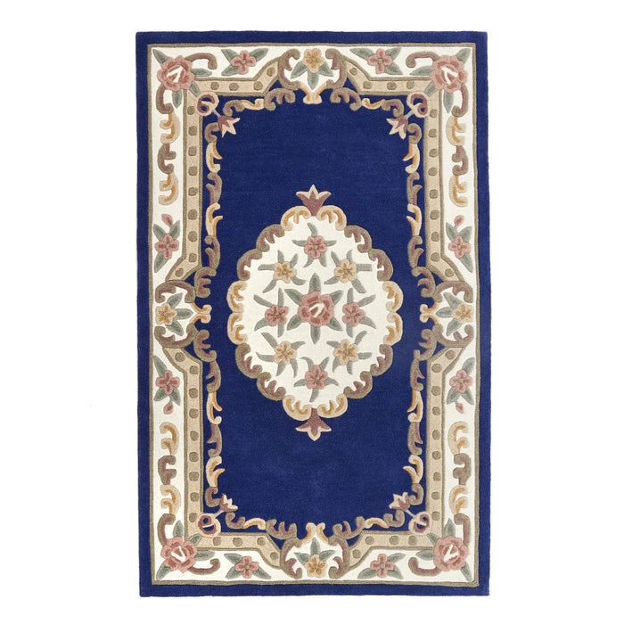 Vintage Motif - Navy Blue Cushioned Wool Rug
