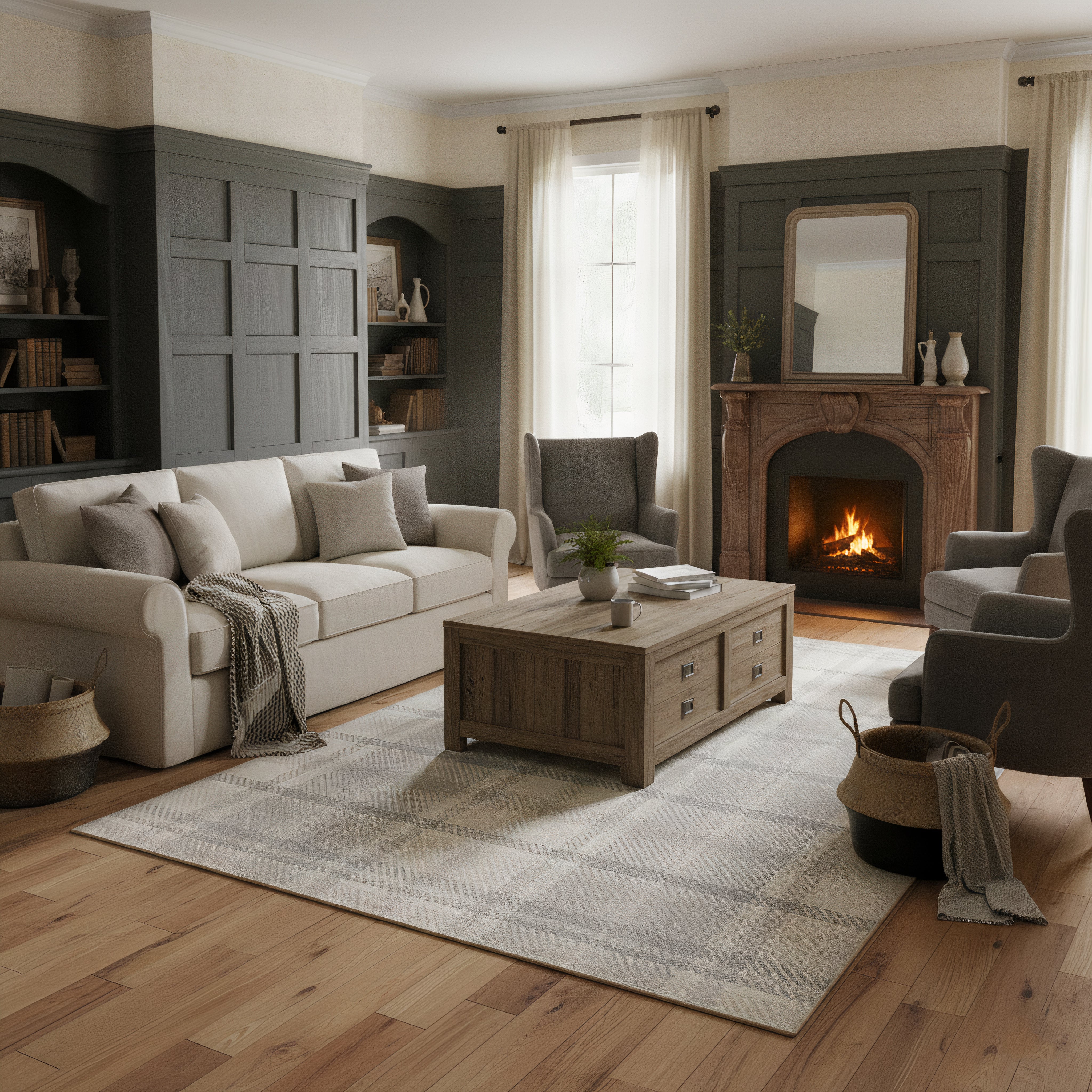 Eco-Washable Rug - Plaid Natural