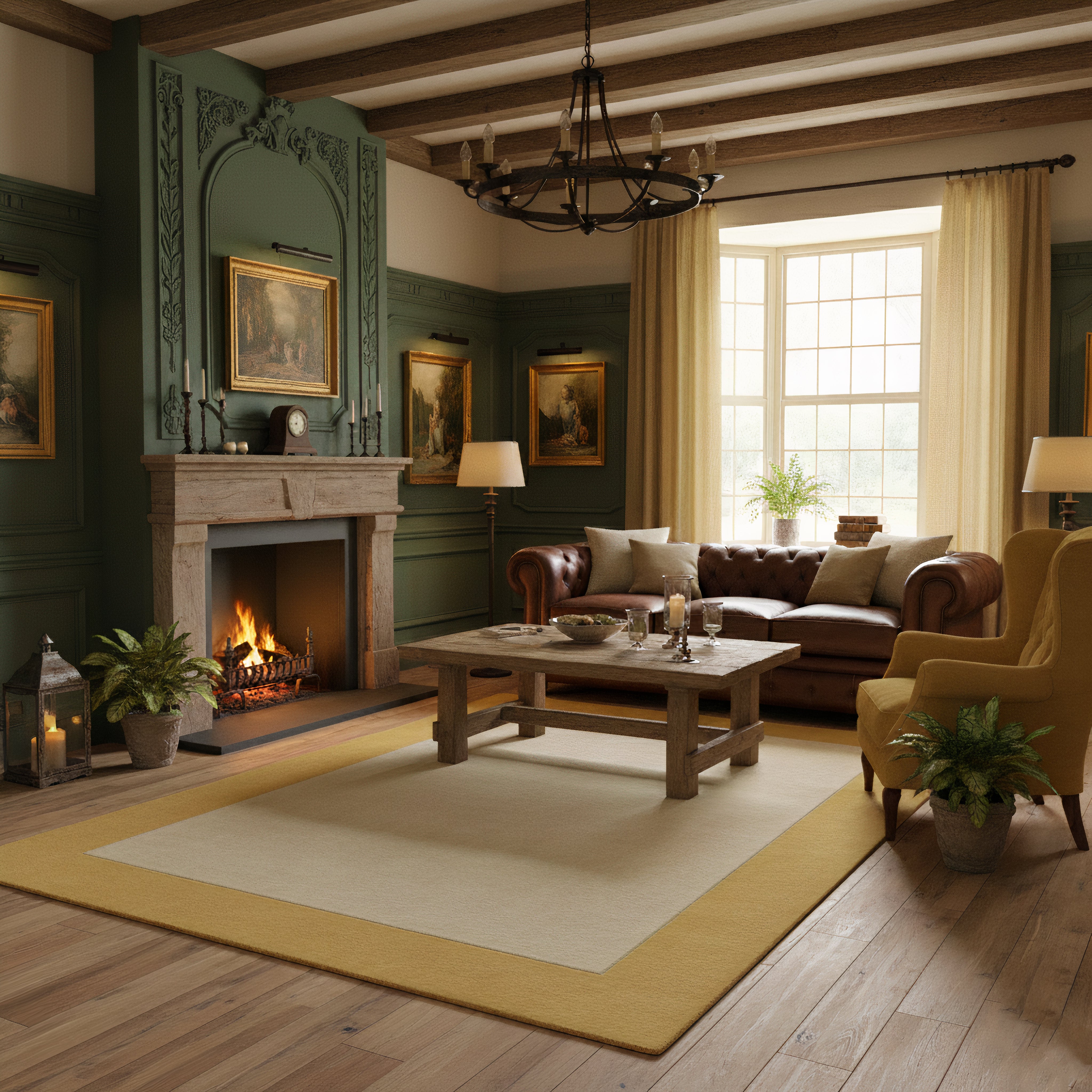 Origins Borders 100% Pure Wool Ochre Rug