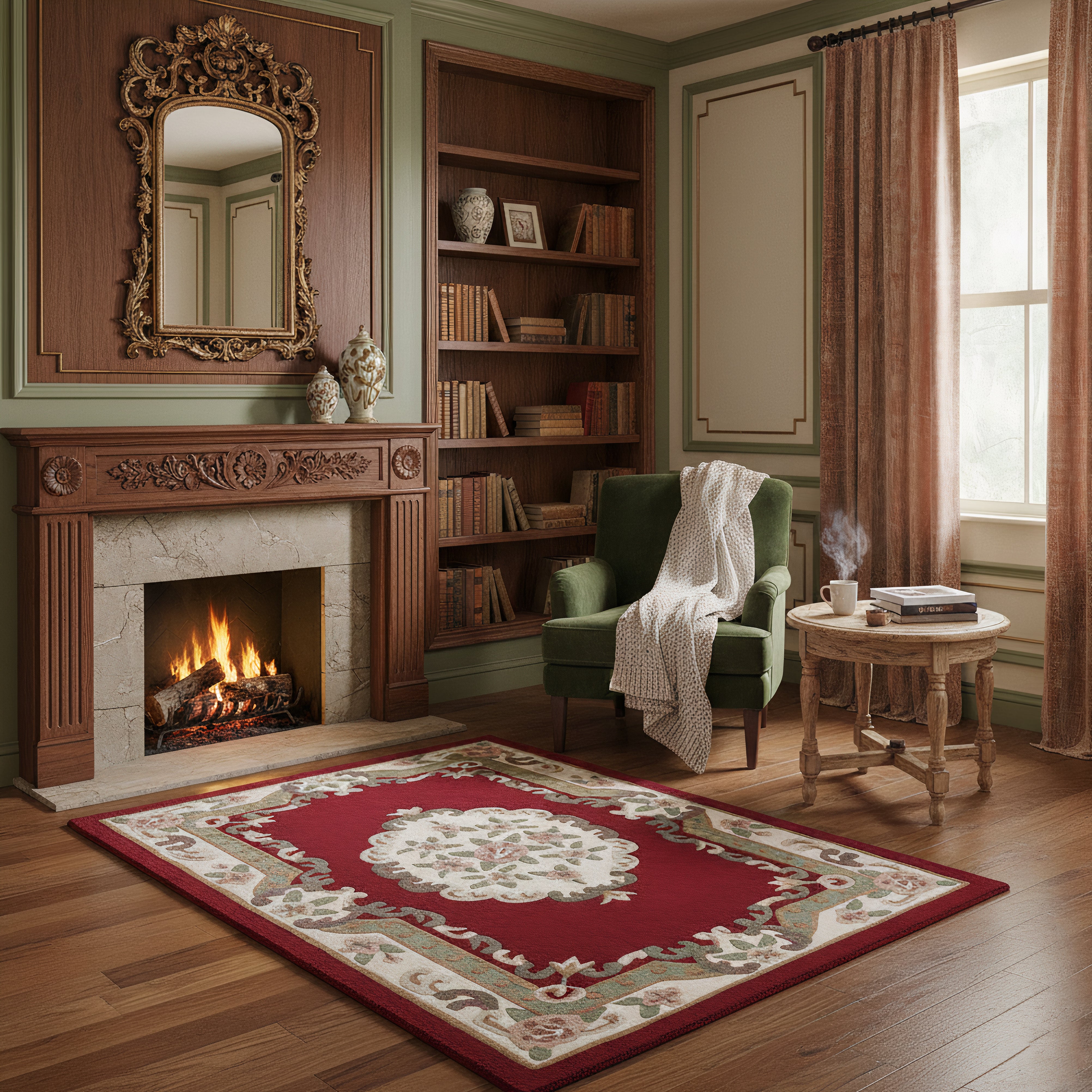 Motivo vintage - Tappeto in lana beige imbottito