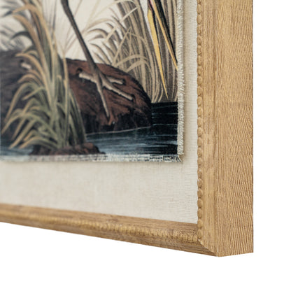 Heron Linen Wall Art Print in Beaded Wooden Frame