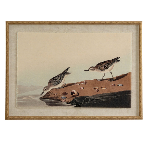 Stampa artistica da parete Stints su lino, incorniciata in una cornice di legno con perline.