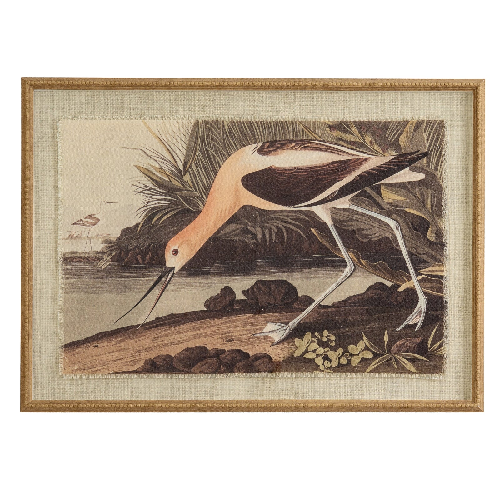 Avocet Linen Wall Art Print in Beaded Wooden Frame
