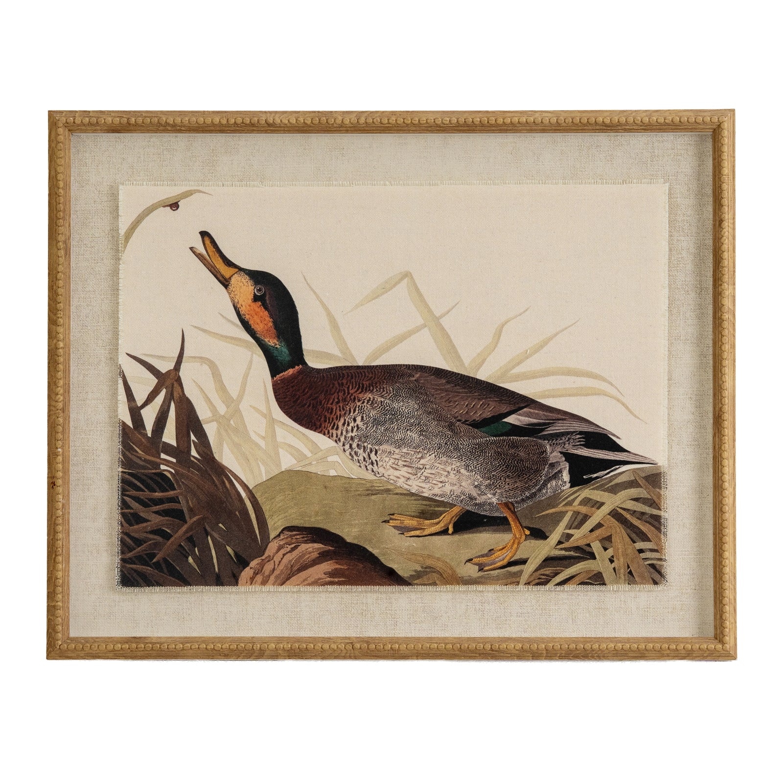 Duck Linen Wall Art Print in Beaded Wooden Frame