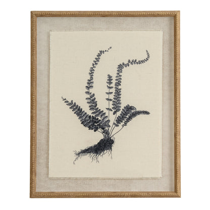 Spleenwort Fern Botanical Linen Wall Art Print in Beaded Wooden Frame