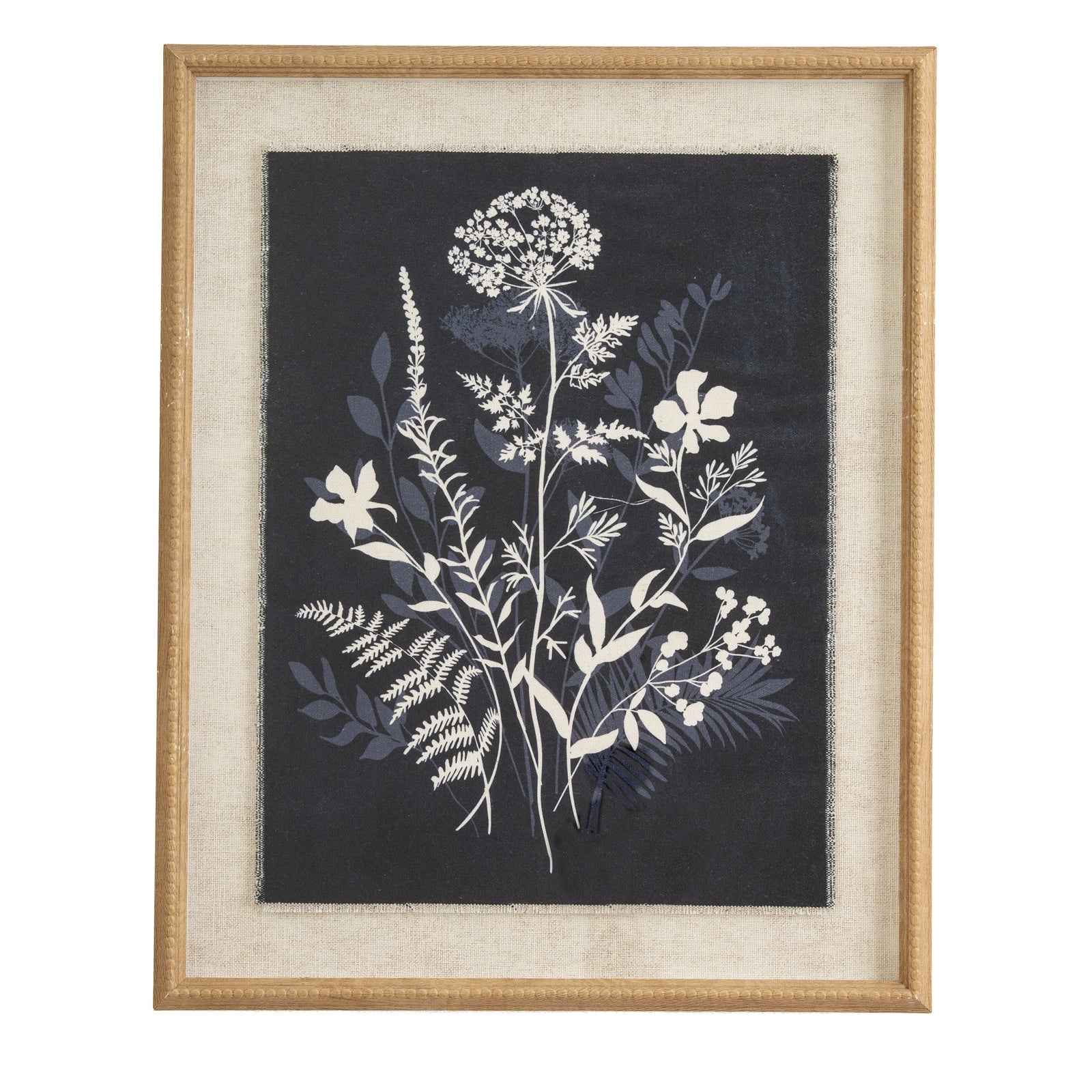 Meadow Botanical Linen Wall Art Print in Beaded Wooden Frame