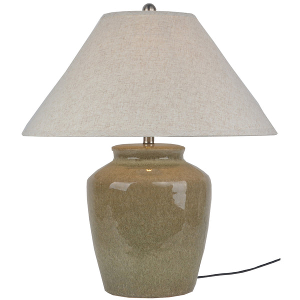 Lampada da tavolo in ceramica Mottura con paralume in lino bordato