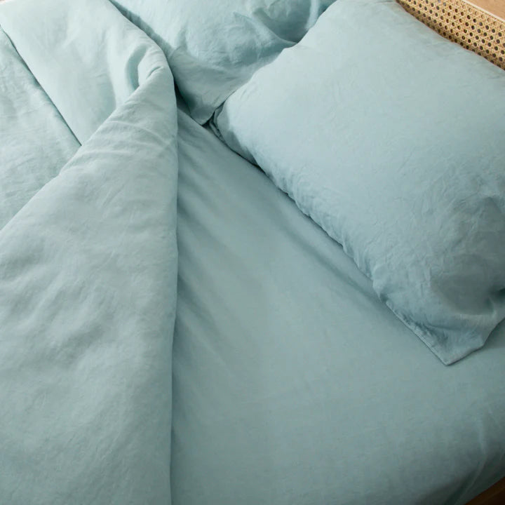 Light Blue 100% Natural Linen Fitted Bed Sheet