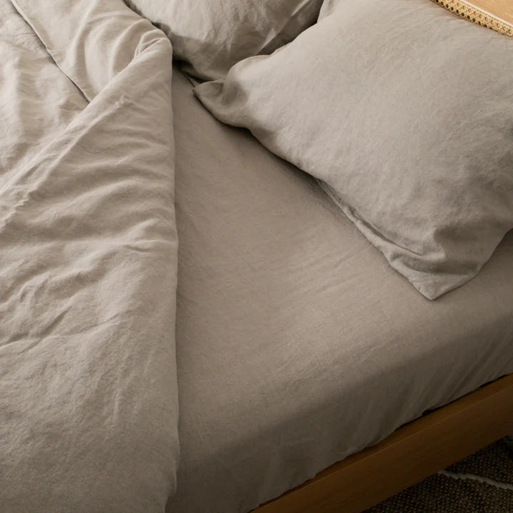 Beige 100% Natural Linen Fitted Bed Sheet