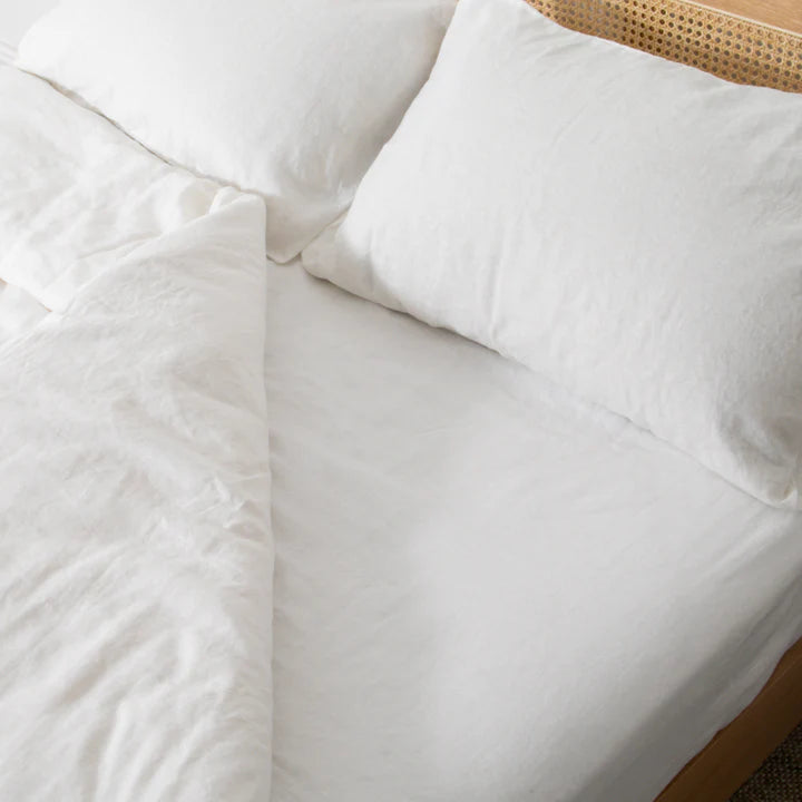 White 100% Natural Linen Fitted Bed Sheet