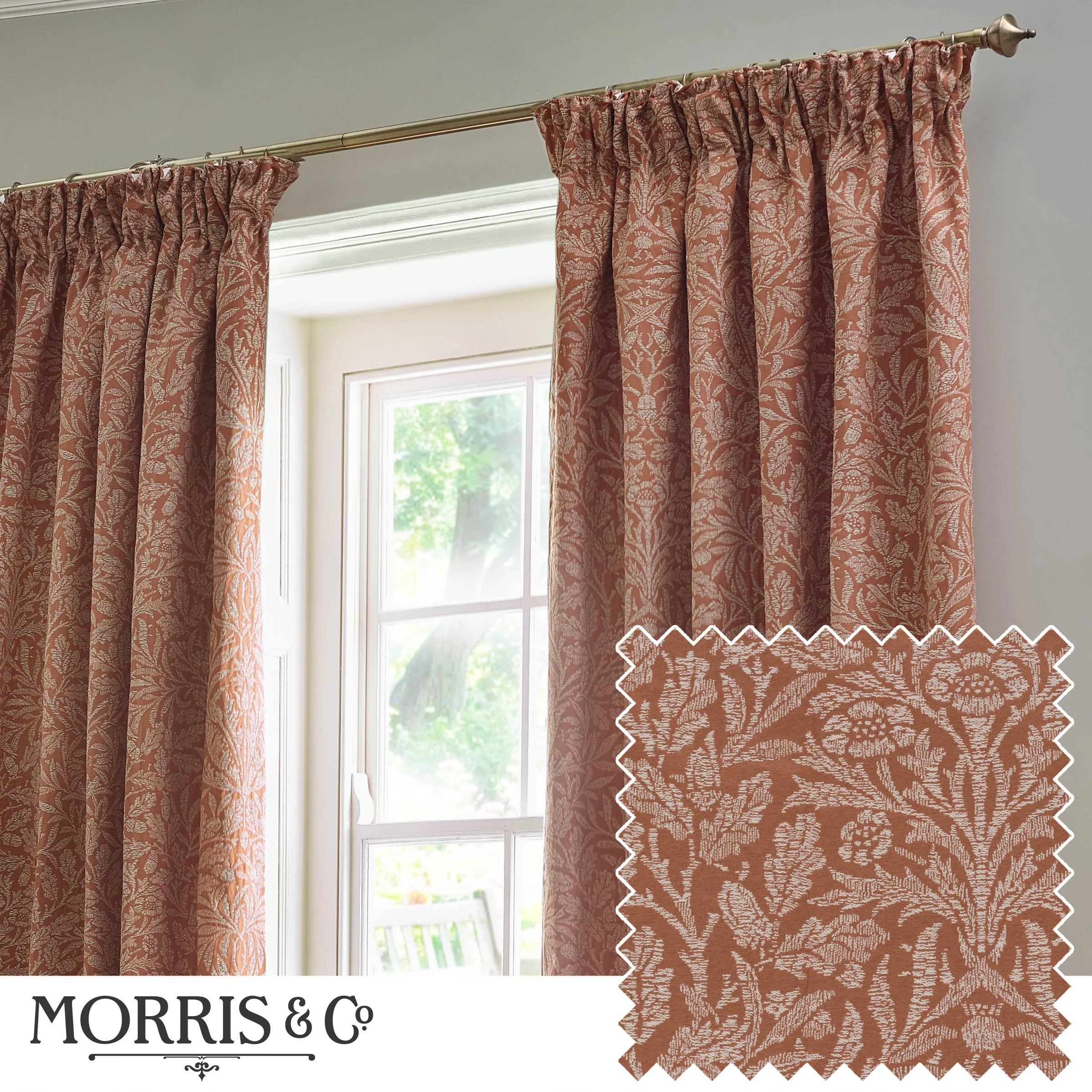 Acorn Tonal Matt Jacquard Pencil Pleat Curtains - Brick