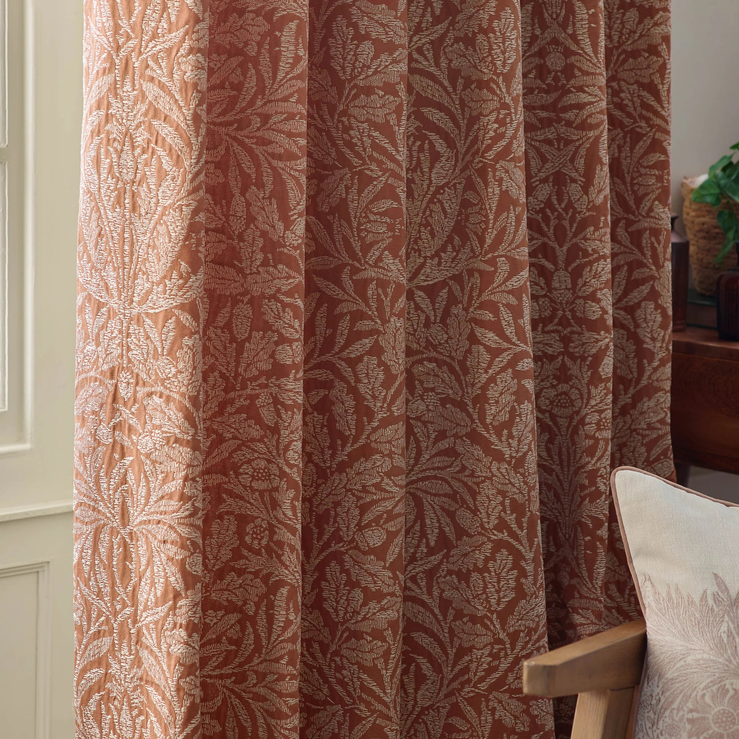 Acorn Tonal Matt Jacquard Pencil Pleat Curtains - Brick