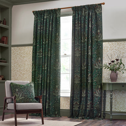 Acorn Multi Floral Jacquard Pencil Pleat Curtains - Thyme/Forest