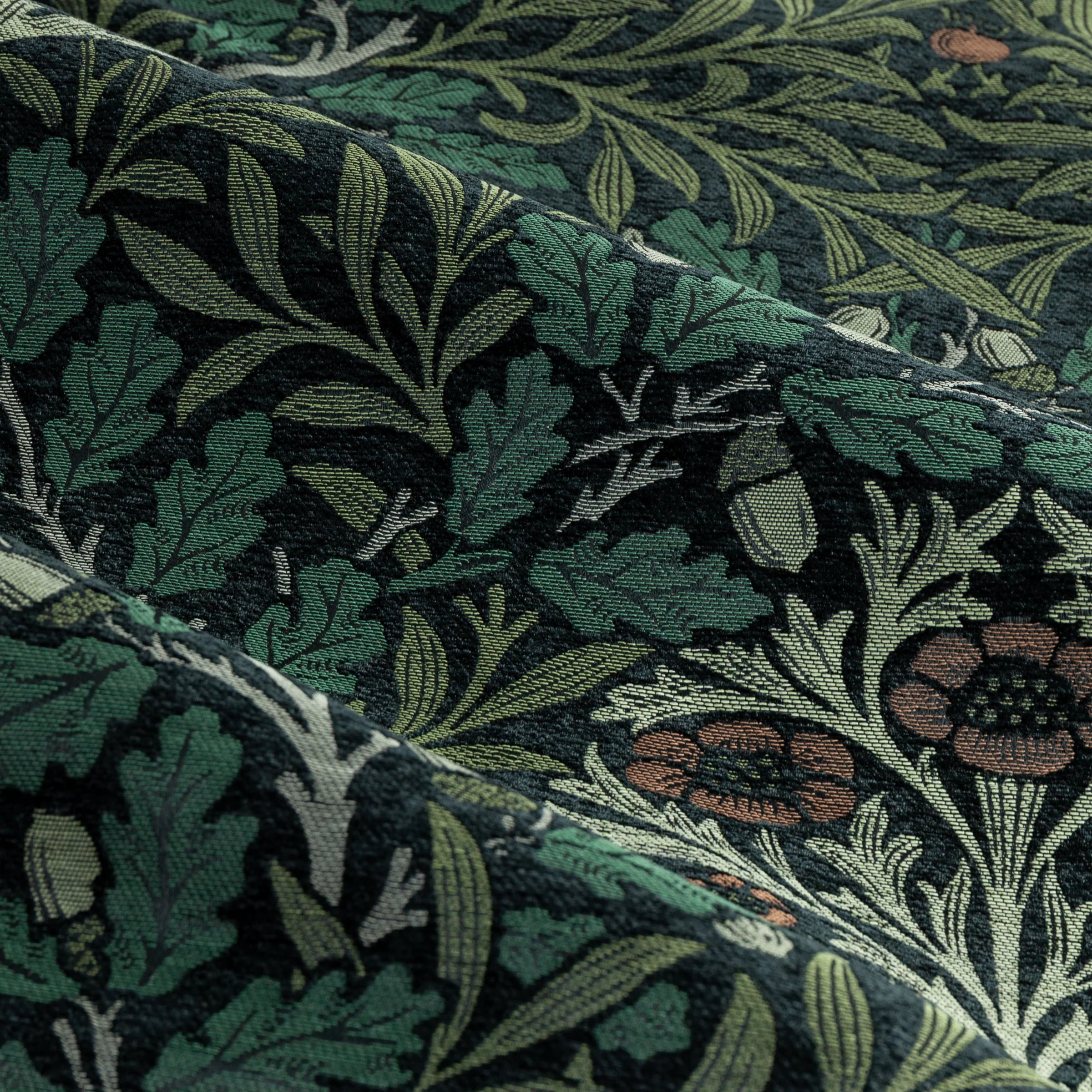 Acorn Multi Floral Jacquard Pencil Pleat Curtains - Thyme/Forest