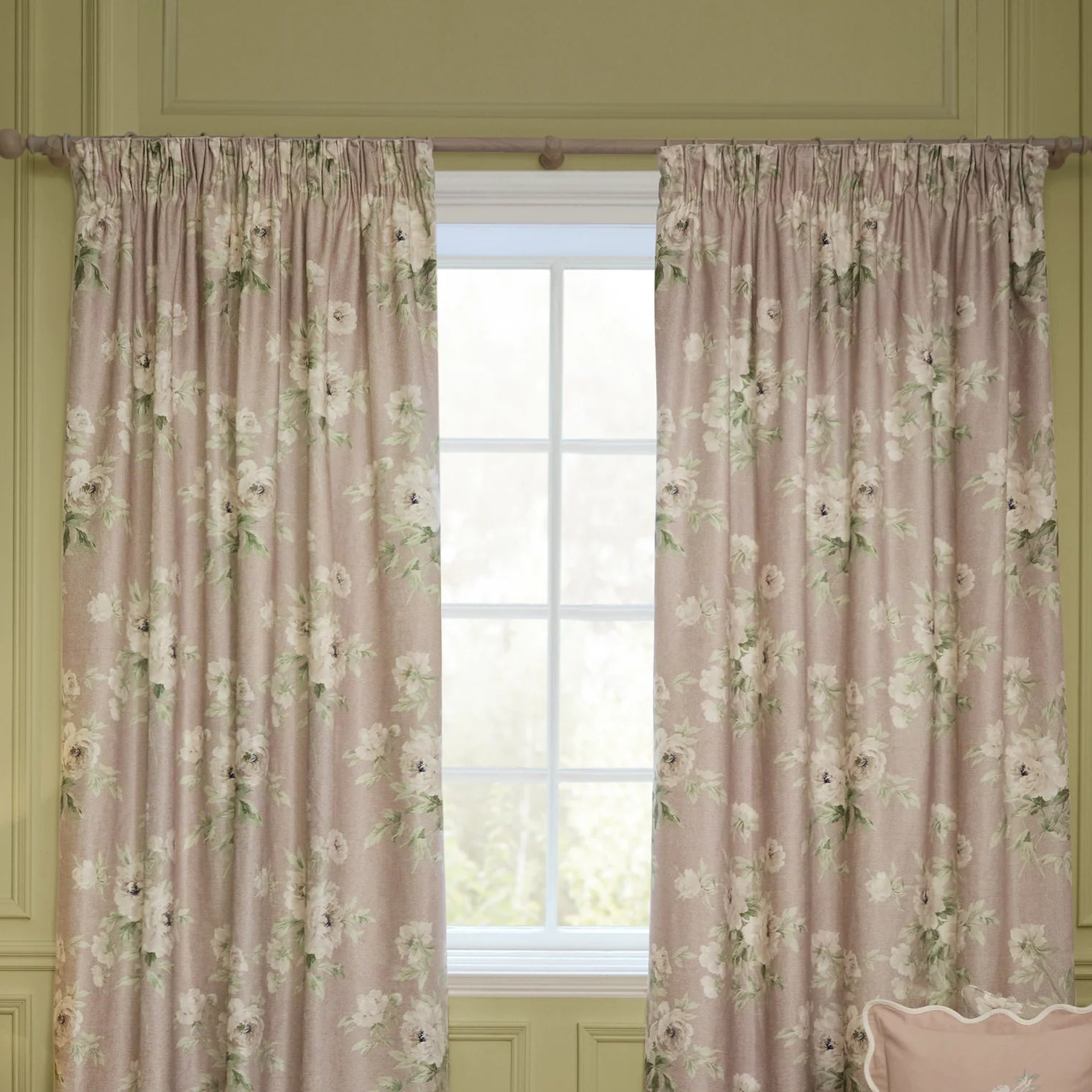 Adele Floral Chenille Pencil Pleat Curtains - Rose