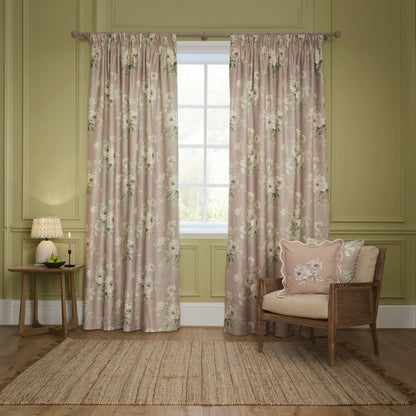 Adele Floral Chenille Pencil Pleat Curtains - Rose