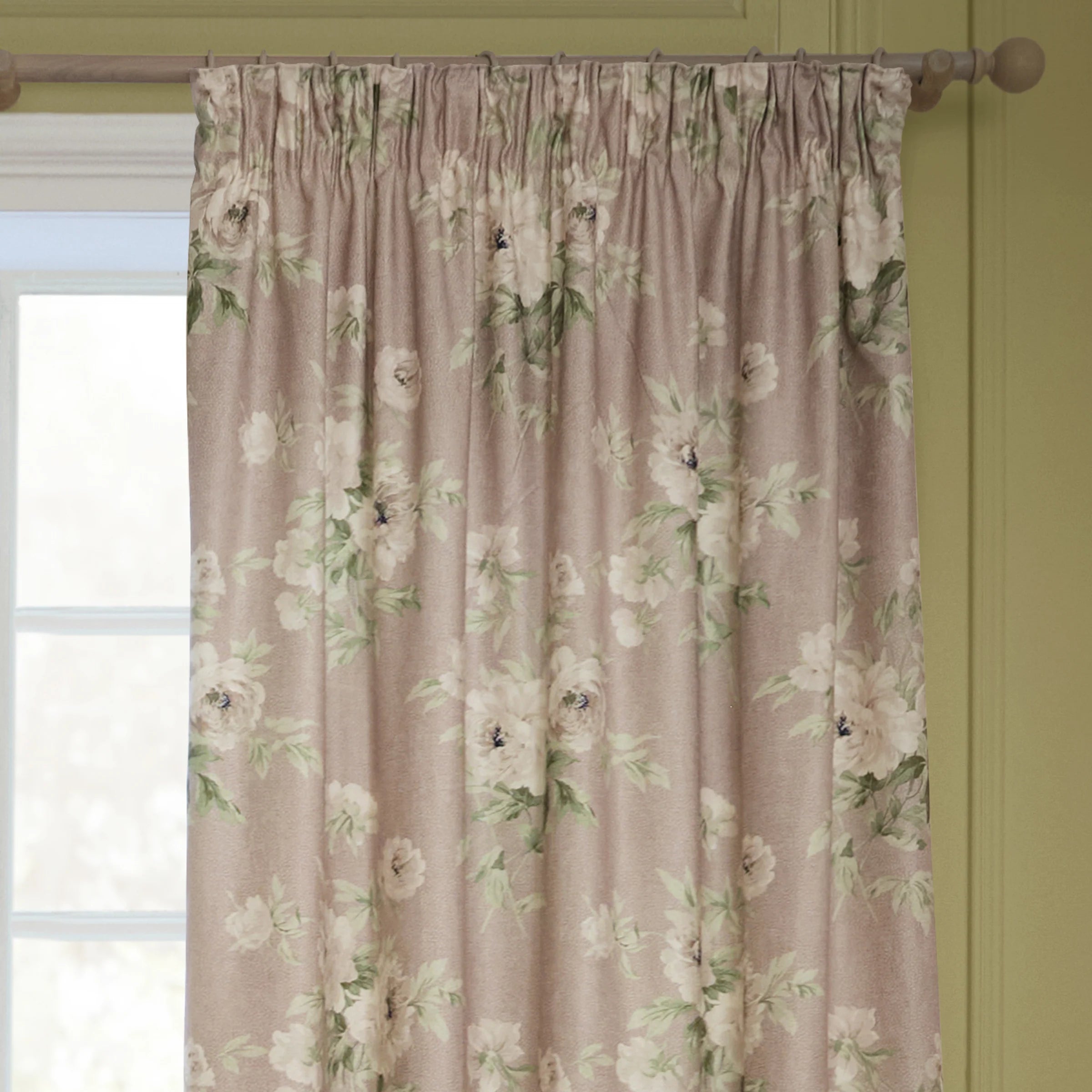 Adele Floral Chenille Pencil Pleat Curtains - Rose