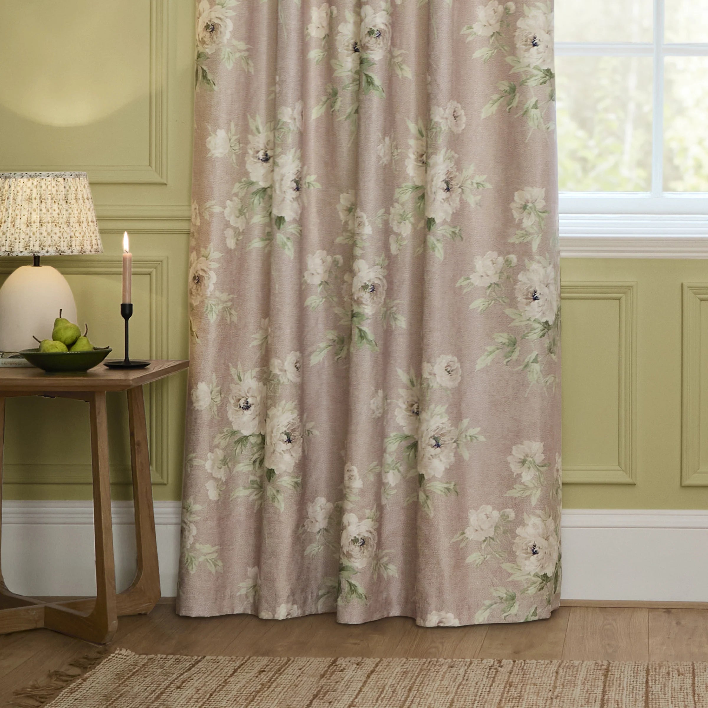 Adele Floral Chenille Pencil Pleat Curtains - Rose