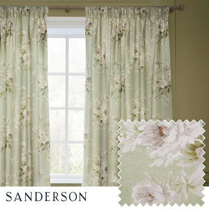Adele Floral Chenille Pencil Pleat Curtains - Sage