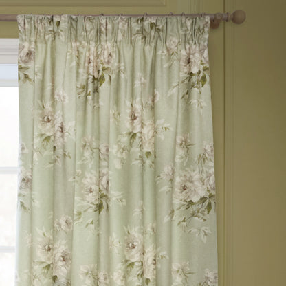Adele Floral Chenille Pencil Pleat Curtains - Sage