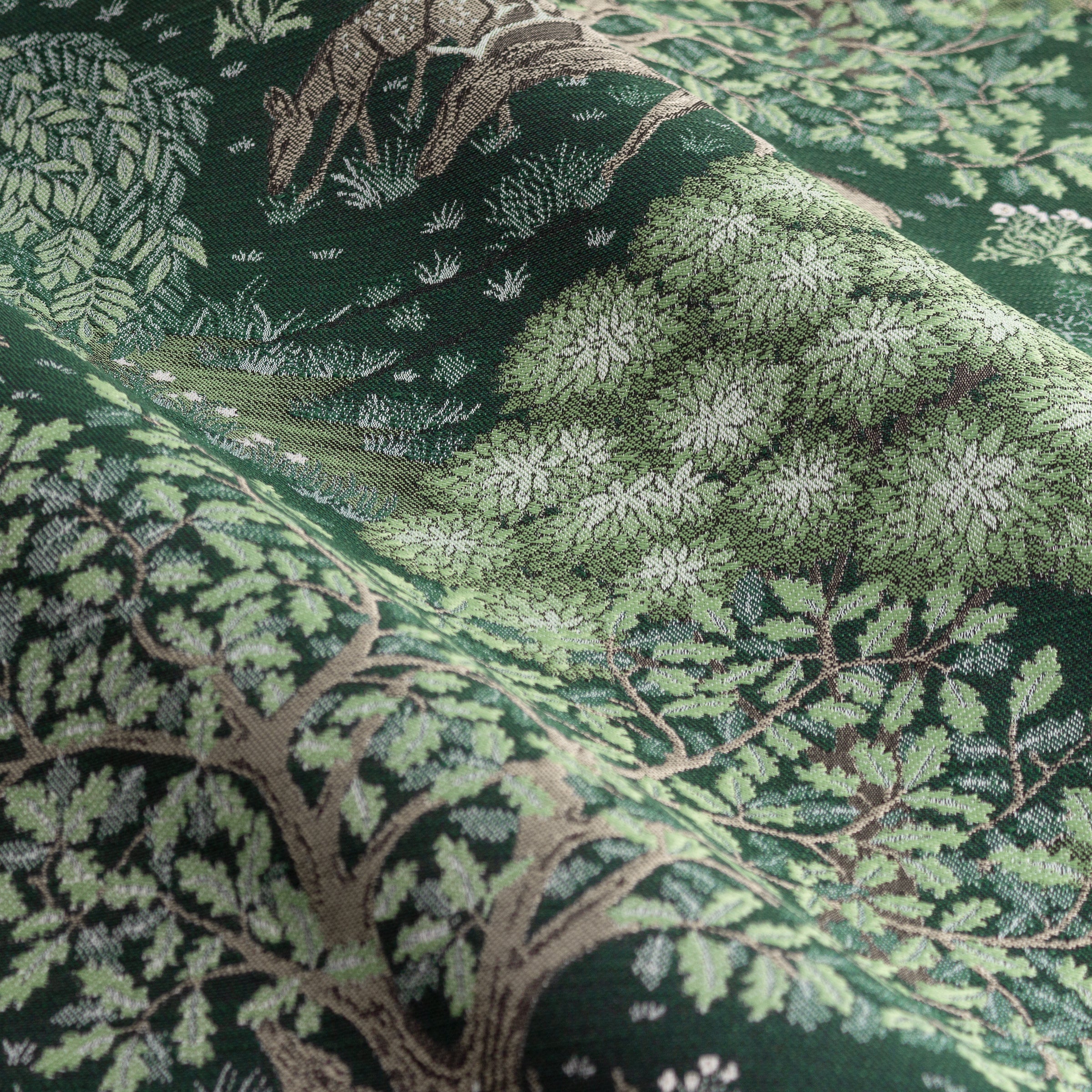 Tende a pieghe a matita in jacquard Brook Woodland - Verde foresta